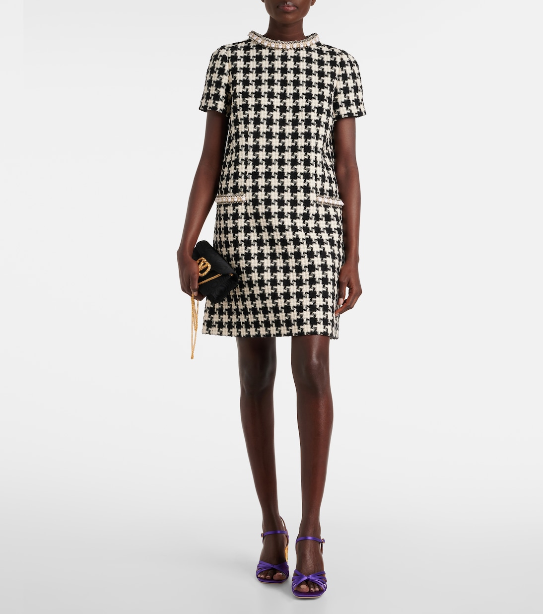 Vestido corto de tweed adornado | Valentino