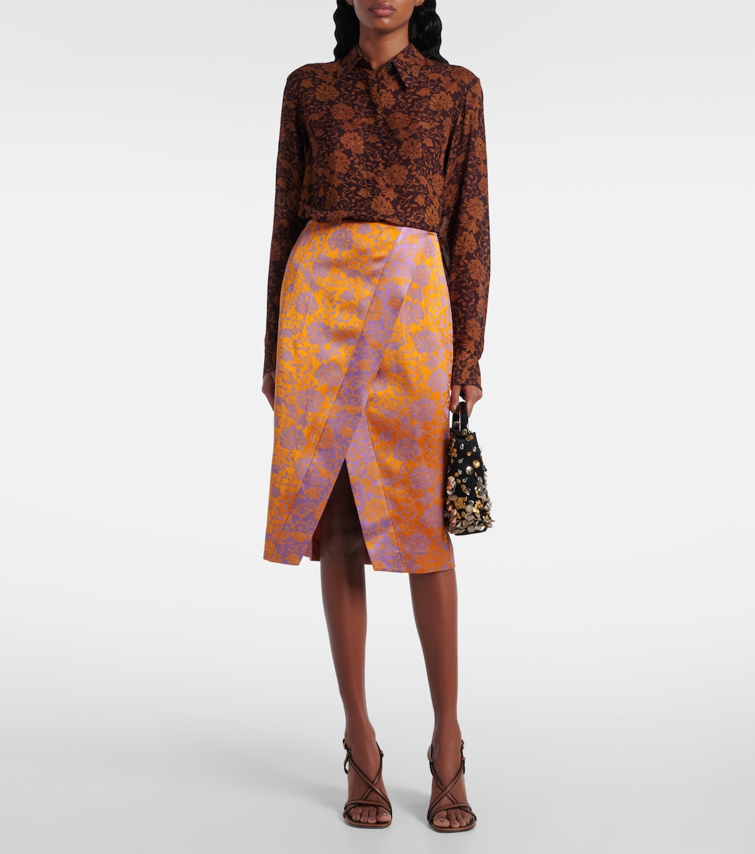 Gonna midi in jacquard di raso | Dries Van Noten