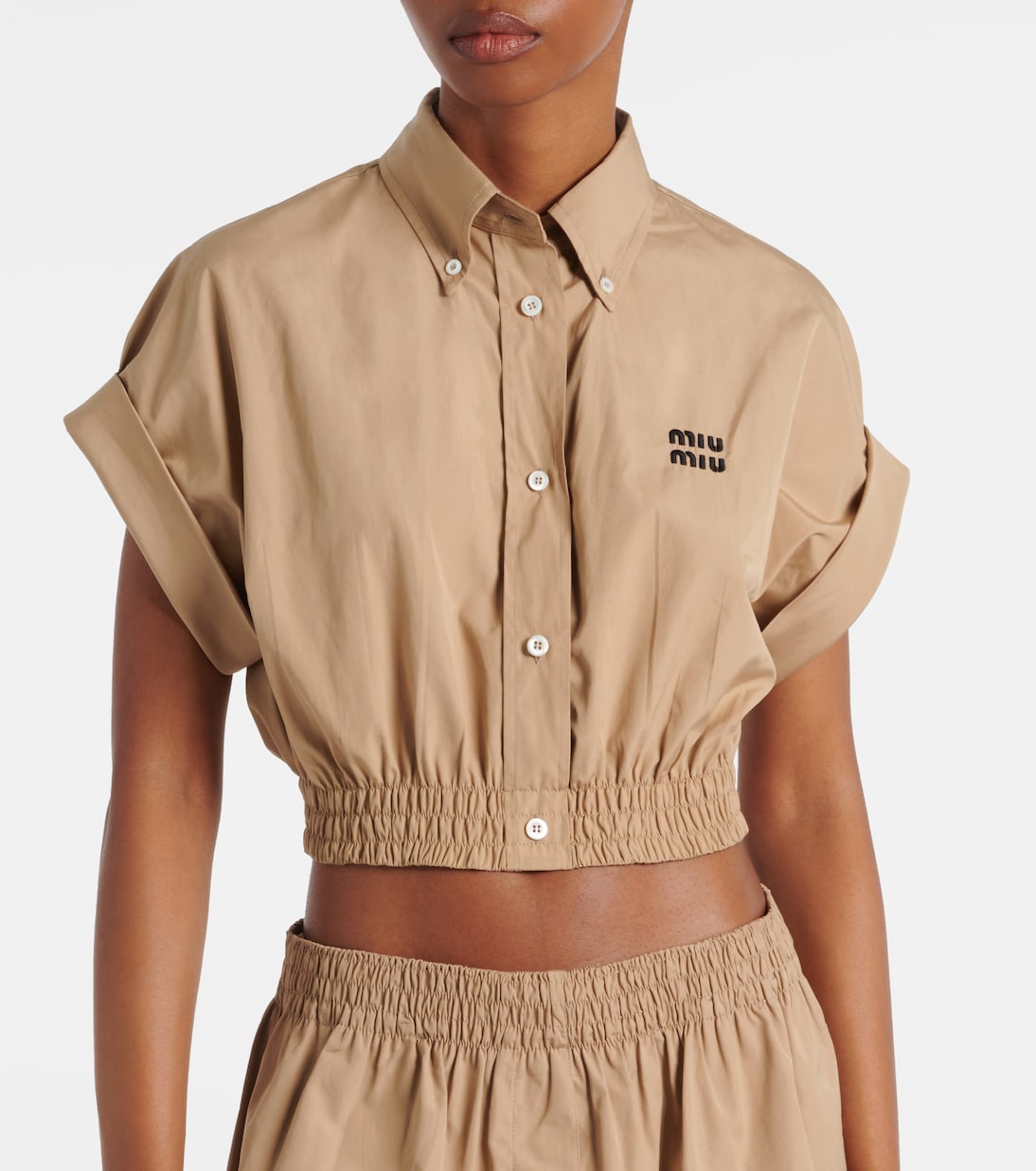 Top raccourci en coton à logo | Miu Miu
