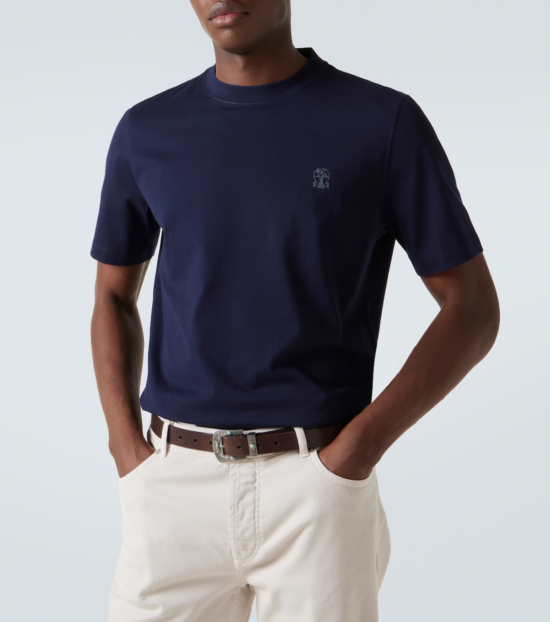 T-shirt in jersey di cotone con logo | Brunello Cucinelli
