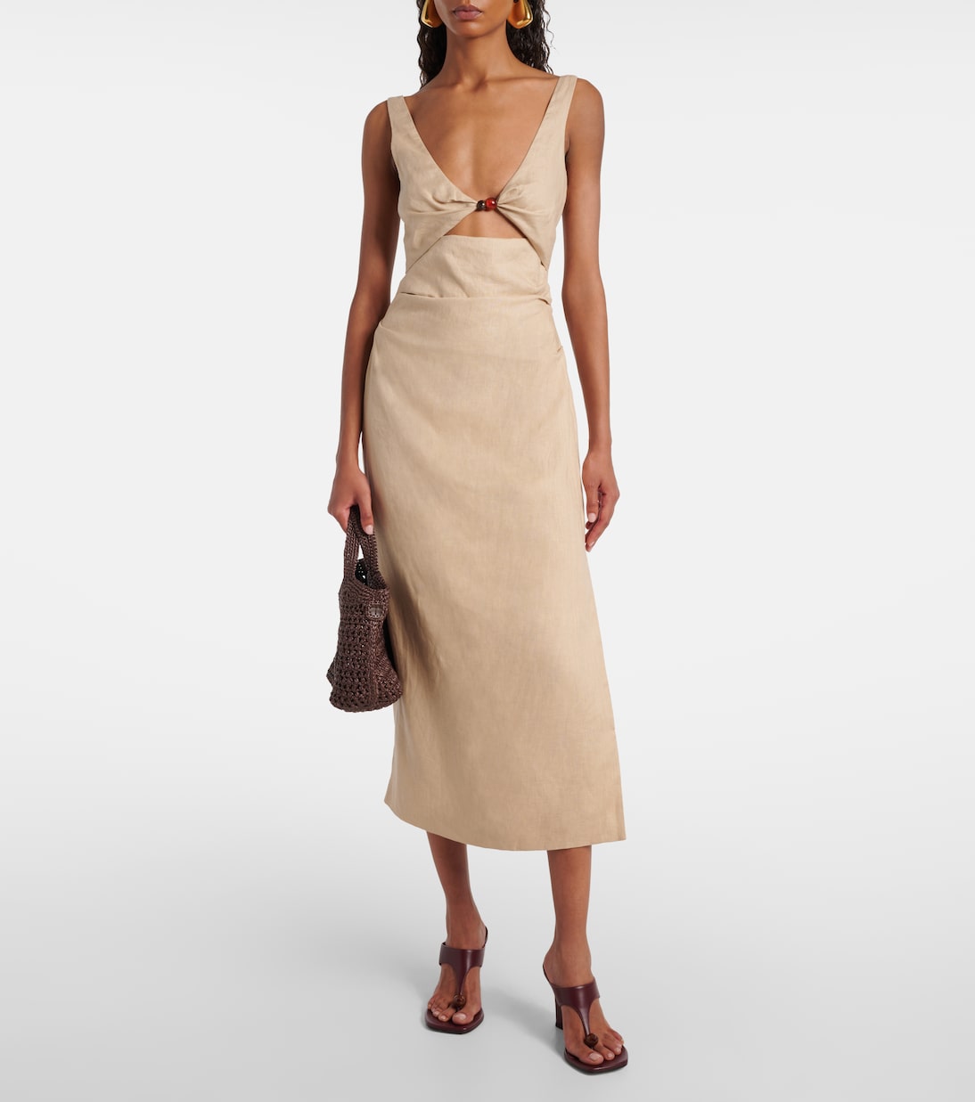 Vestido midi Moretti de lino con aberturas | SIR