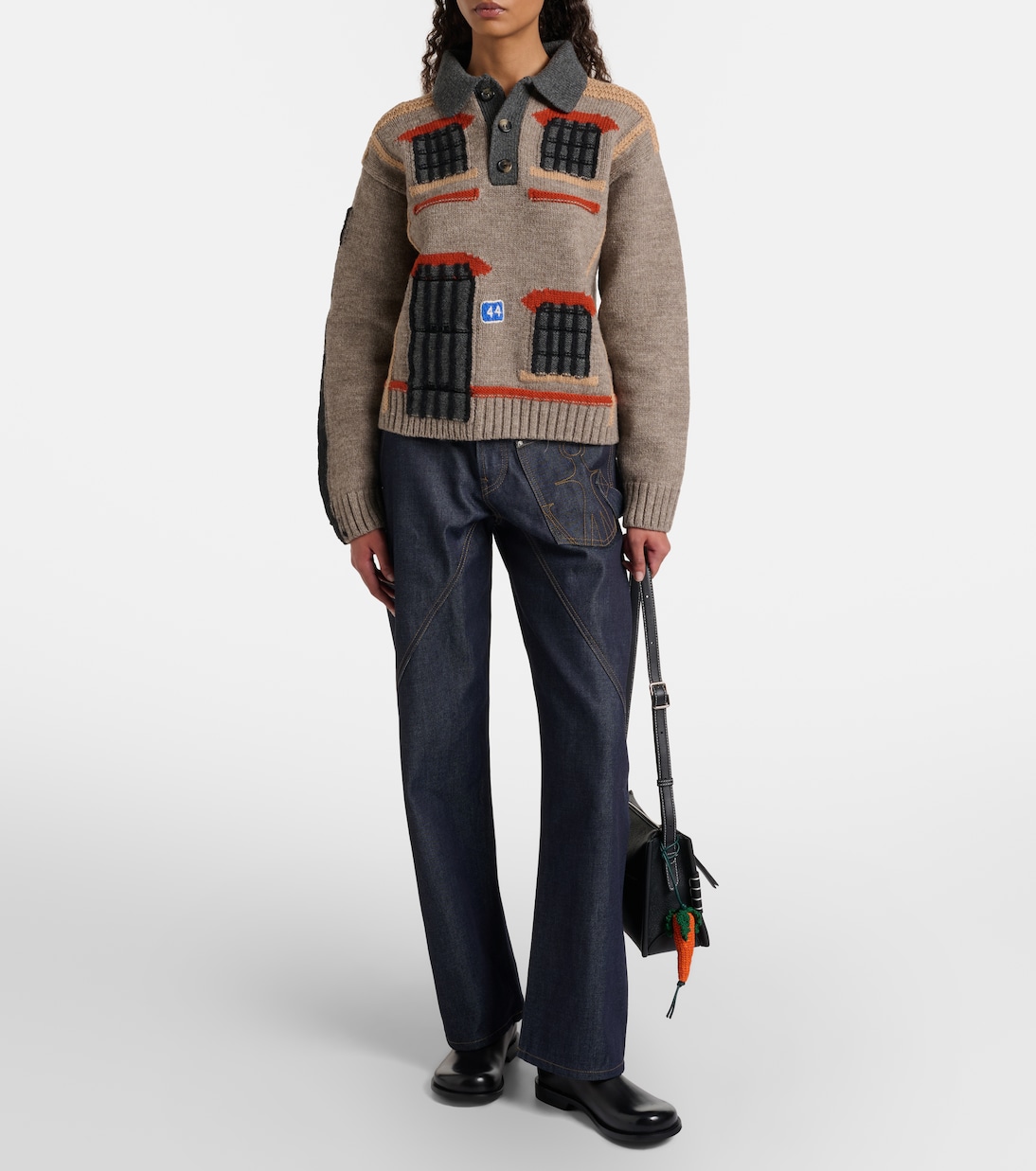 Jeans rectos de tiro alto bordados | JW Anderson