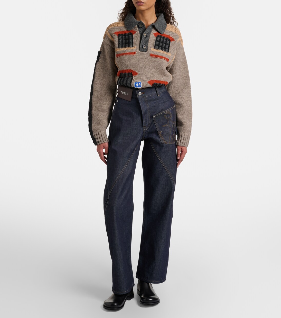 Jeans rectos de tiro alto bordados | JW Anderson