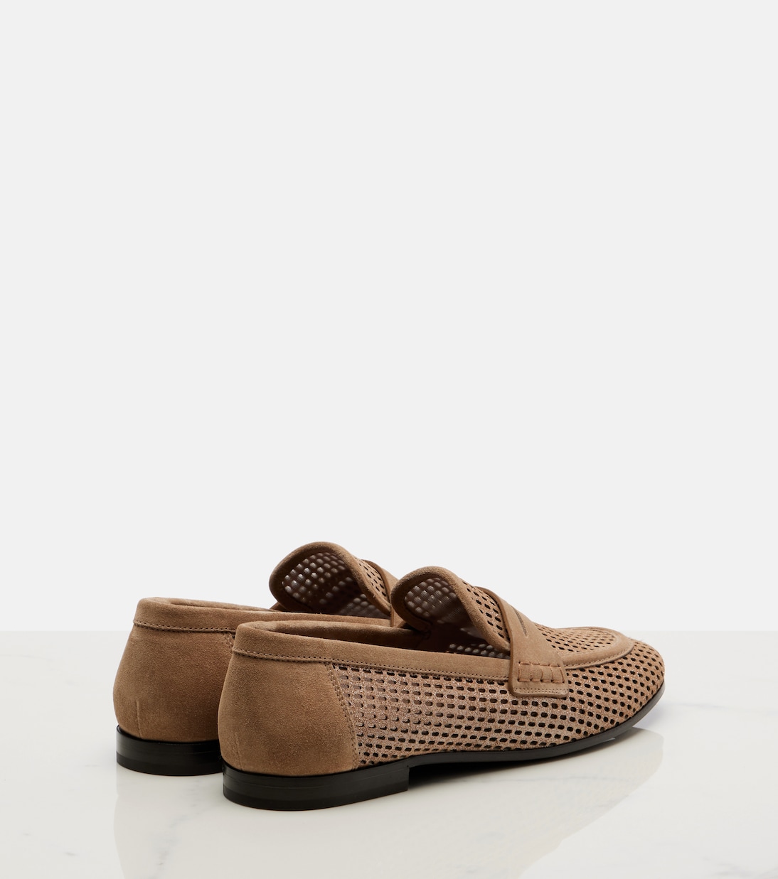 Perforated suede-trimmed leather penny loafers | Brunello Cucinelli
