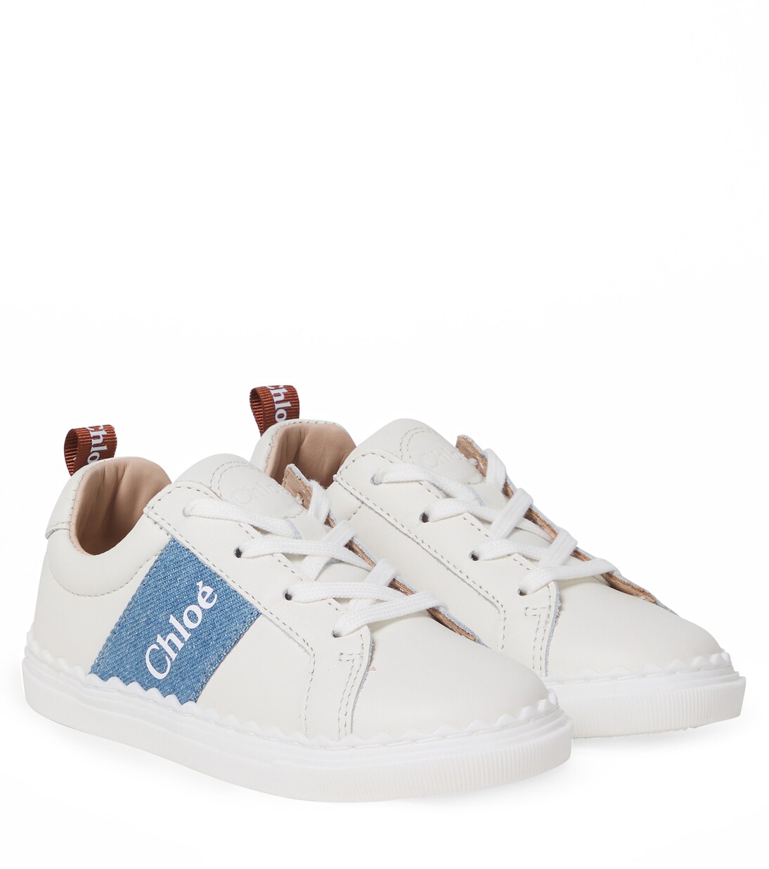 Logo scalloped leather sneakers | Chloé Kids