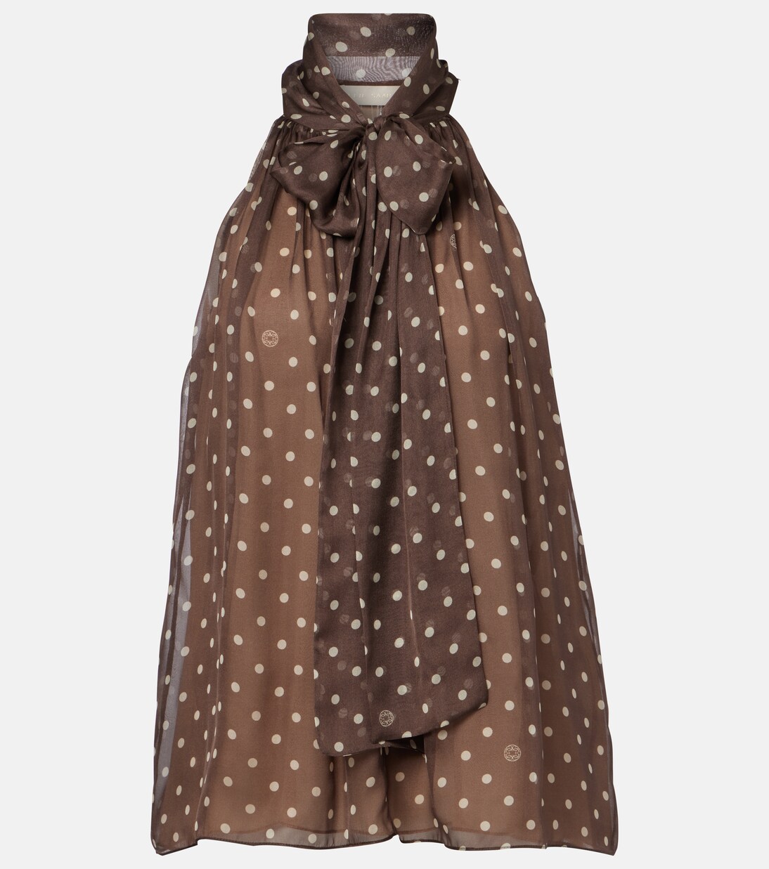 Polka-dot tie-neck silk chiffon top | Elie Saab