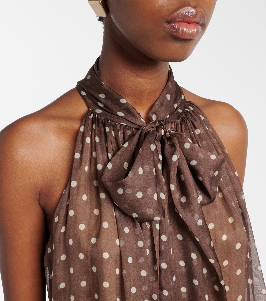 Polka-dot tie-neck silk chiffon top | Elie Saab