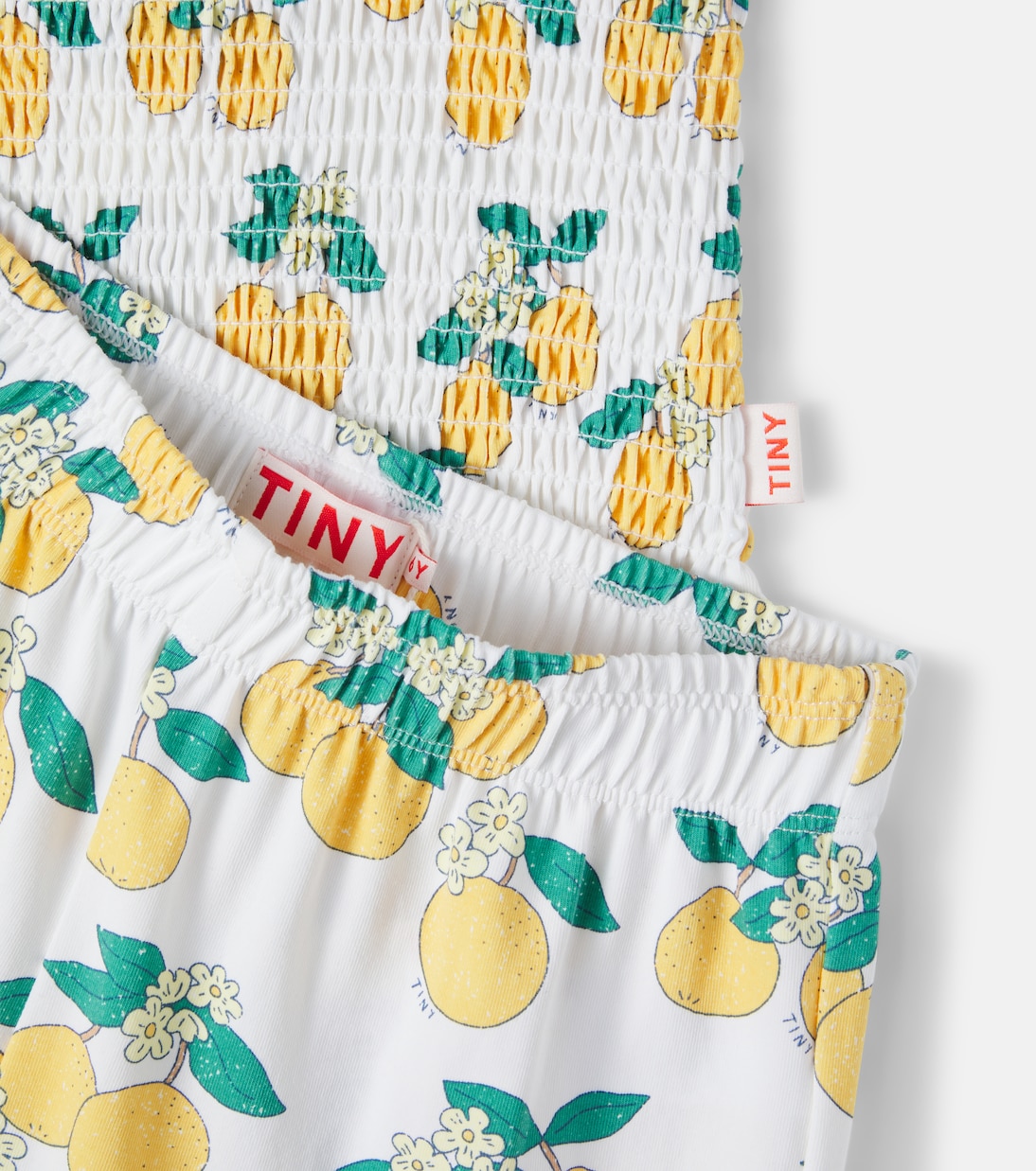 Printed shirred cotton-blend top and pants set | Tinycottons