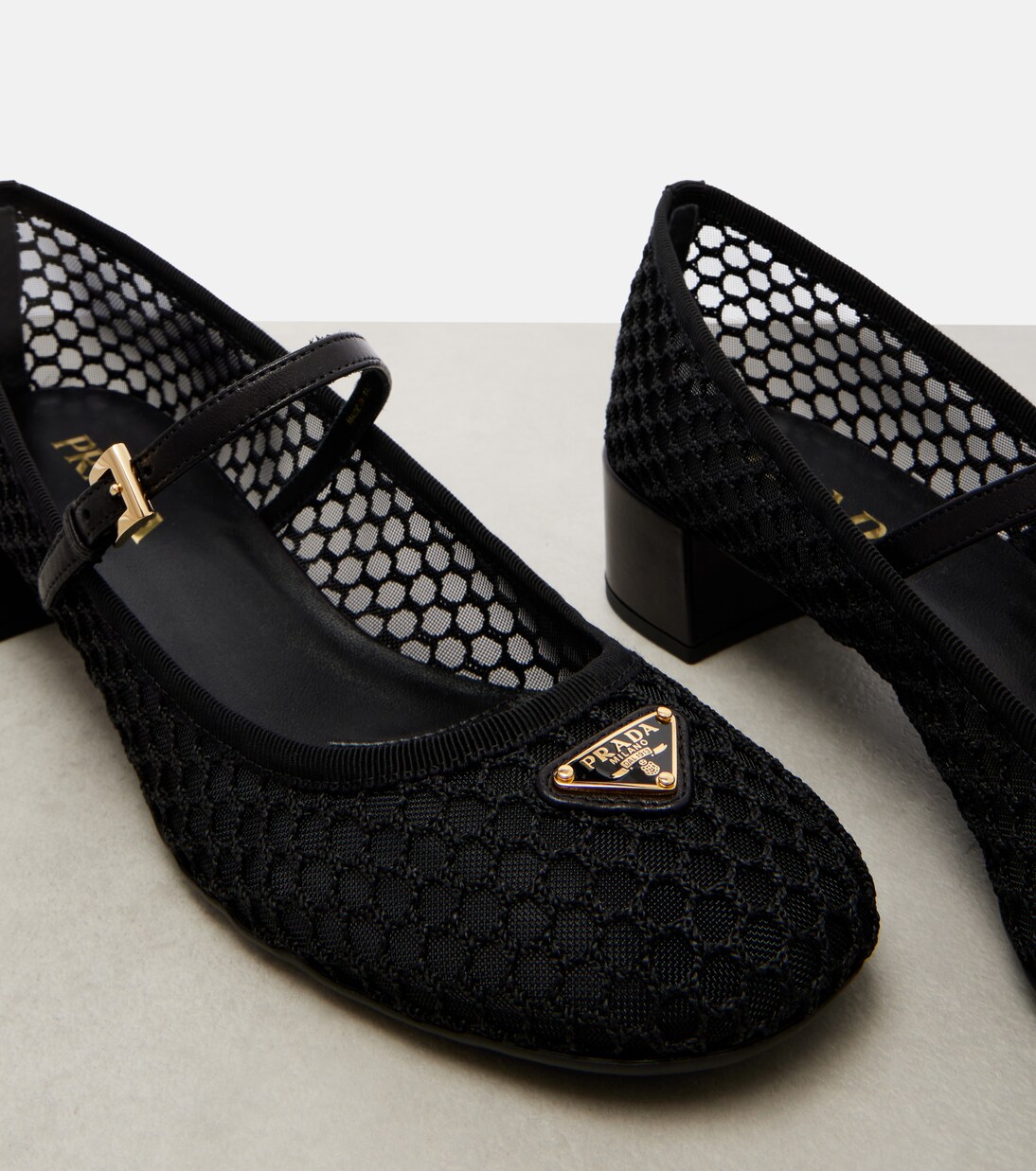 Pumps Mary Jane in mesh con pelle | Prada