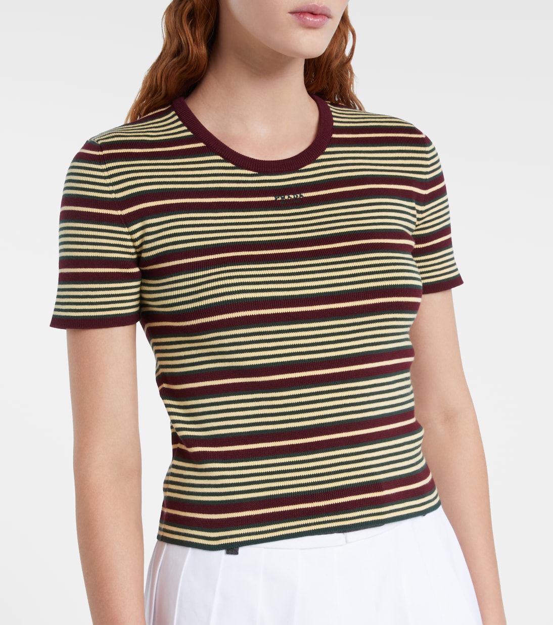 Striped cotton-blend T-shirt | Prada