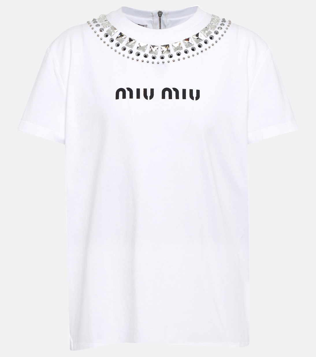 T-shirt in cotone con borchie | Miu Miu