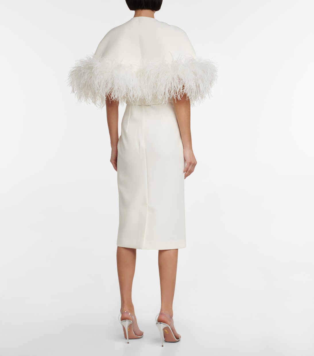 Bridal Midikleid aus Crêpe mit Federn | Safiyaa
