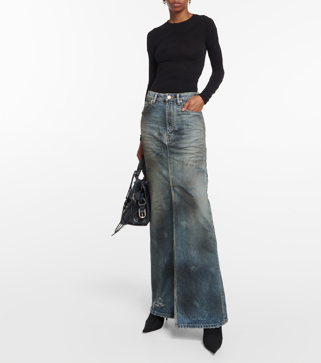 Falda larga en denim desteñido | Balenciaga