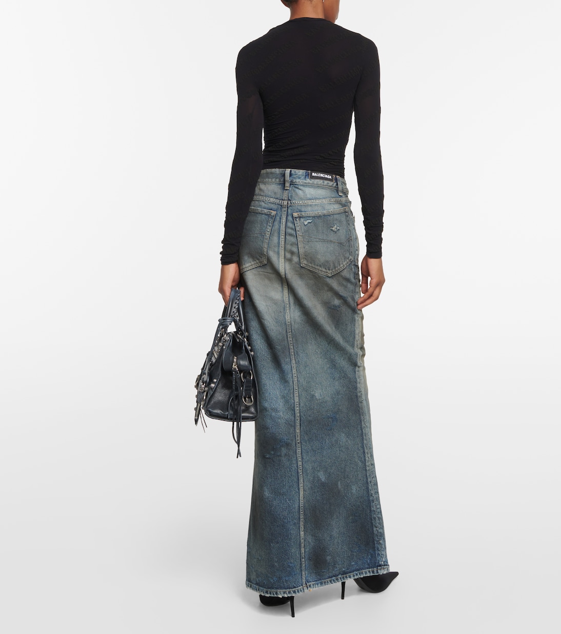 Falda larga en denim desteñido | Balenciaga
