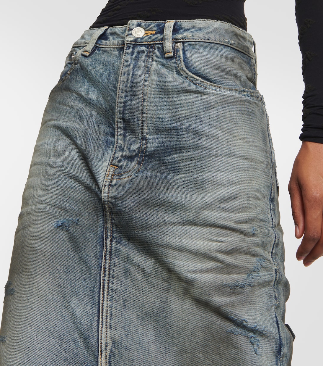 Falda larga en denim desteñido | Balenciaga