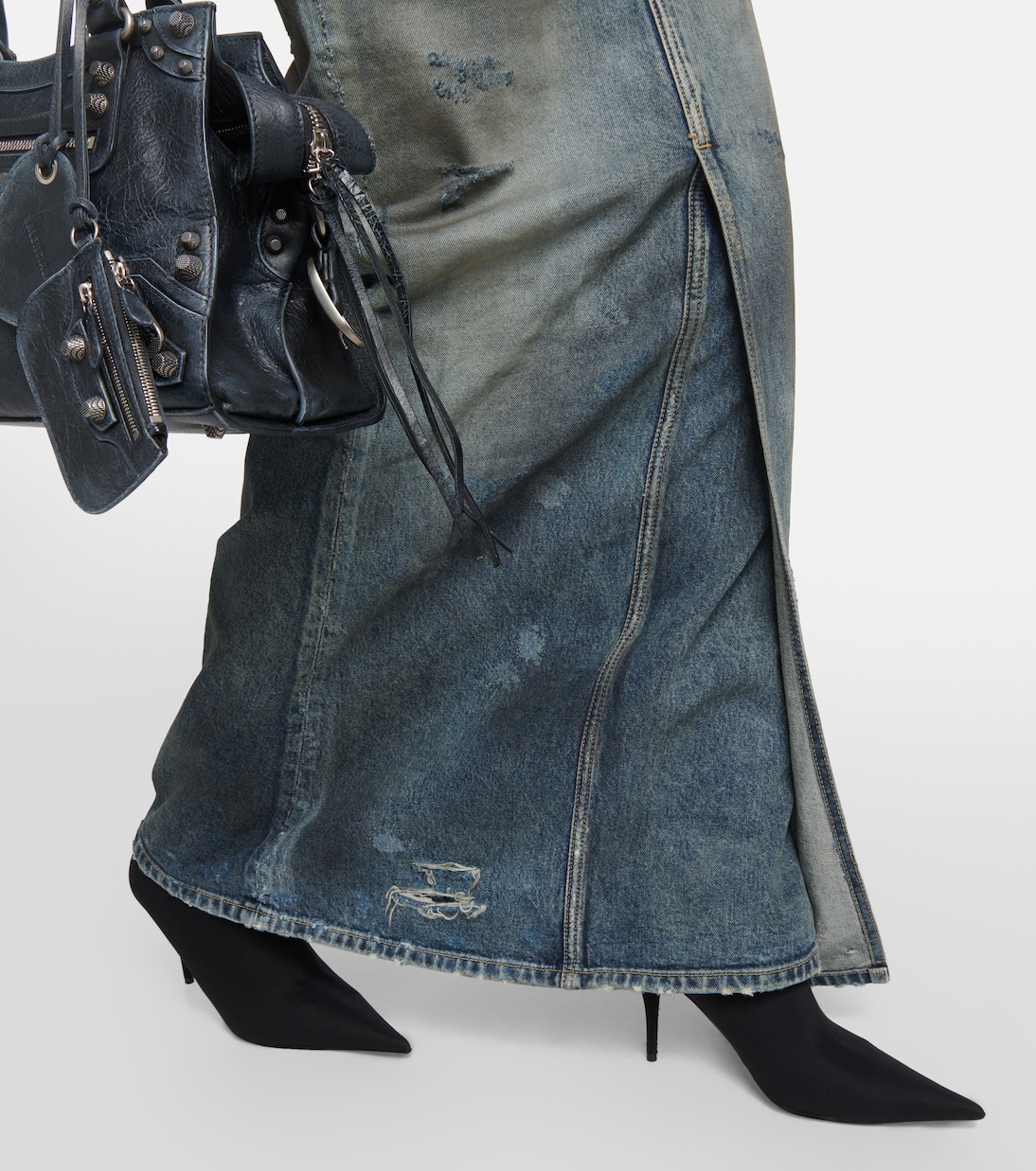 Falda larga en denim desteñido | Balenciaga