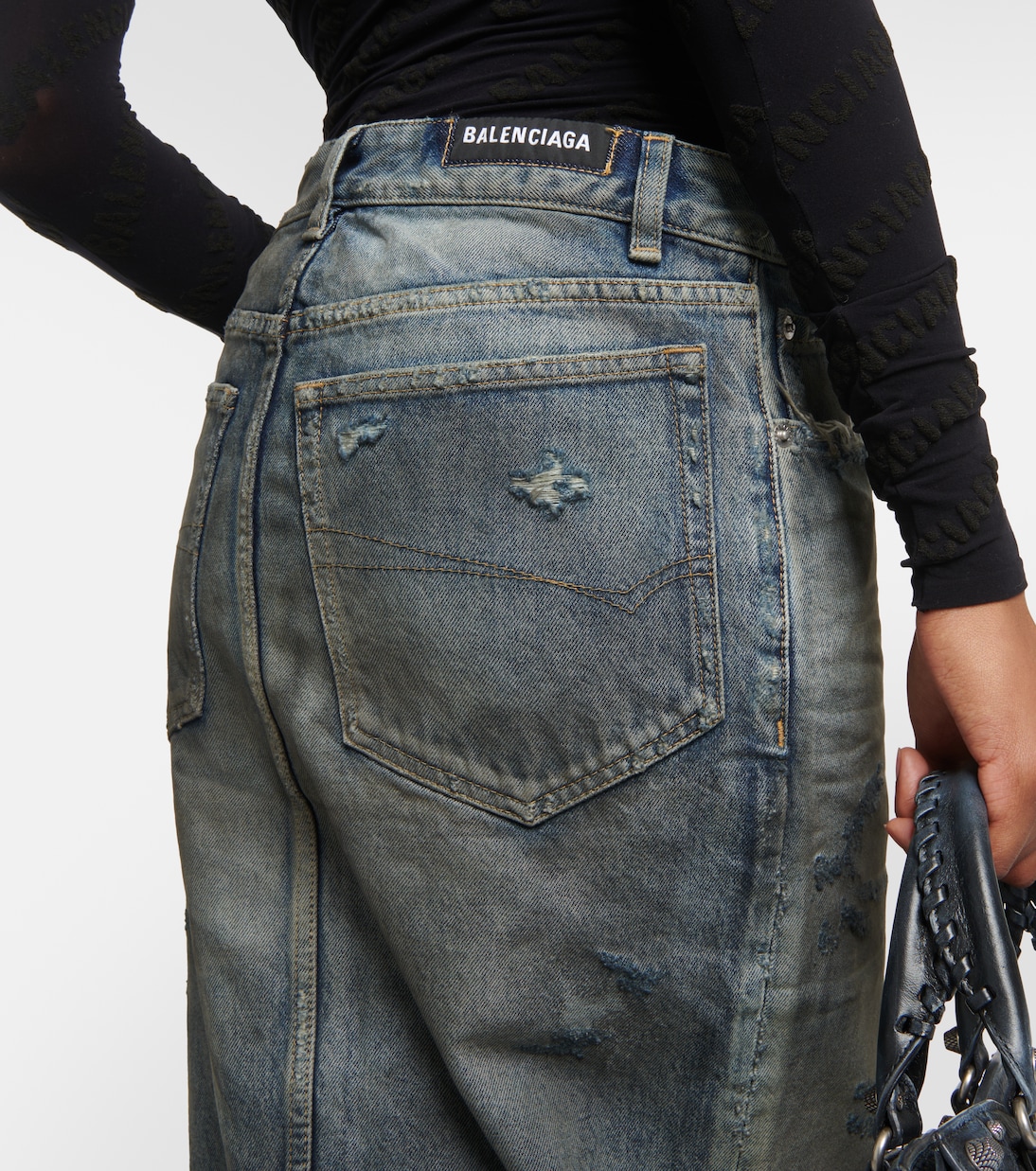 Falda larga en denim desteñido | Balenciaga
