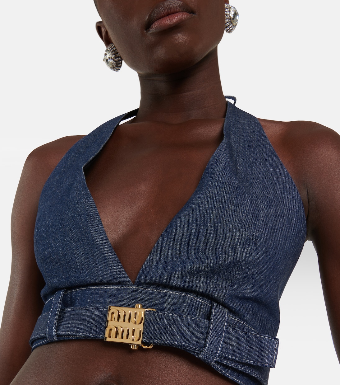 Top en jean à ornements | Miu Miu