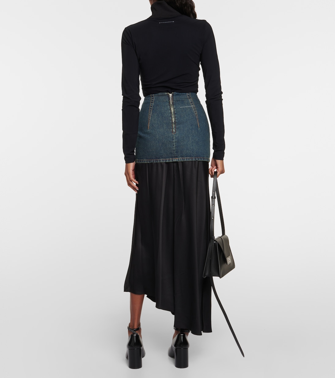 Jupe longue asymétrique en jean et satin | MM6 Maison Margiela