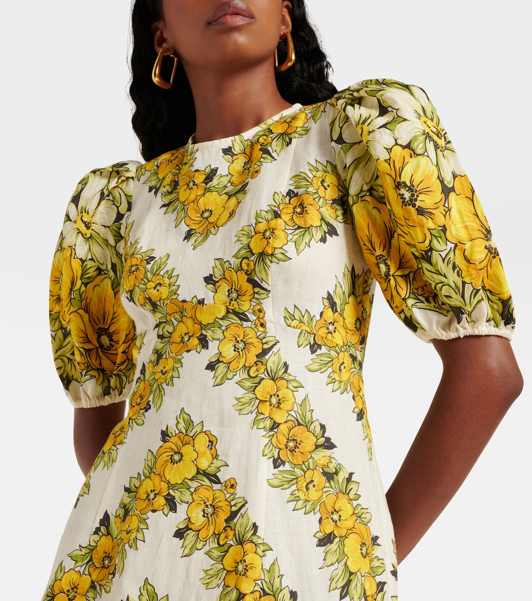 Abito midi Gisela in lino con stampa | Alémais
