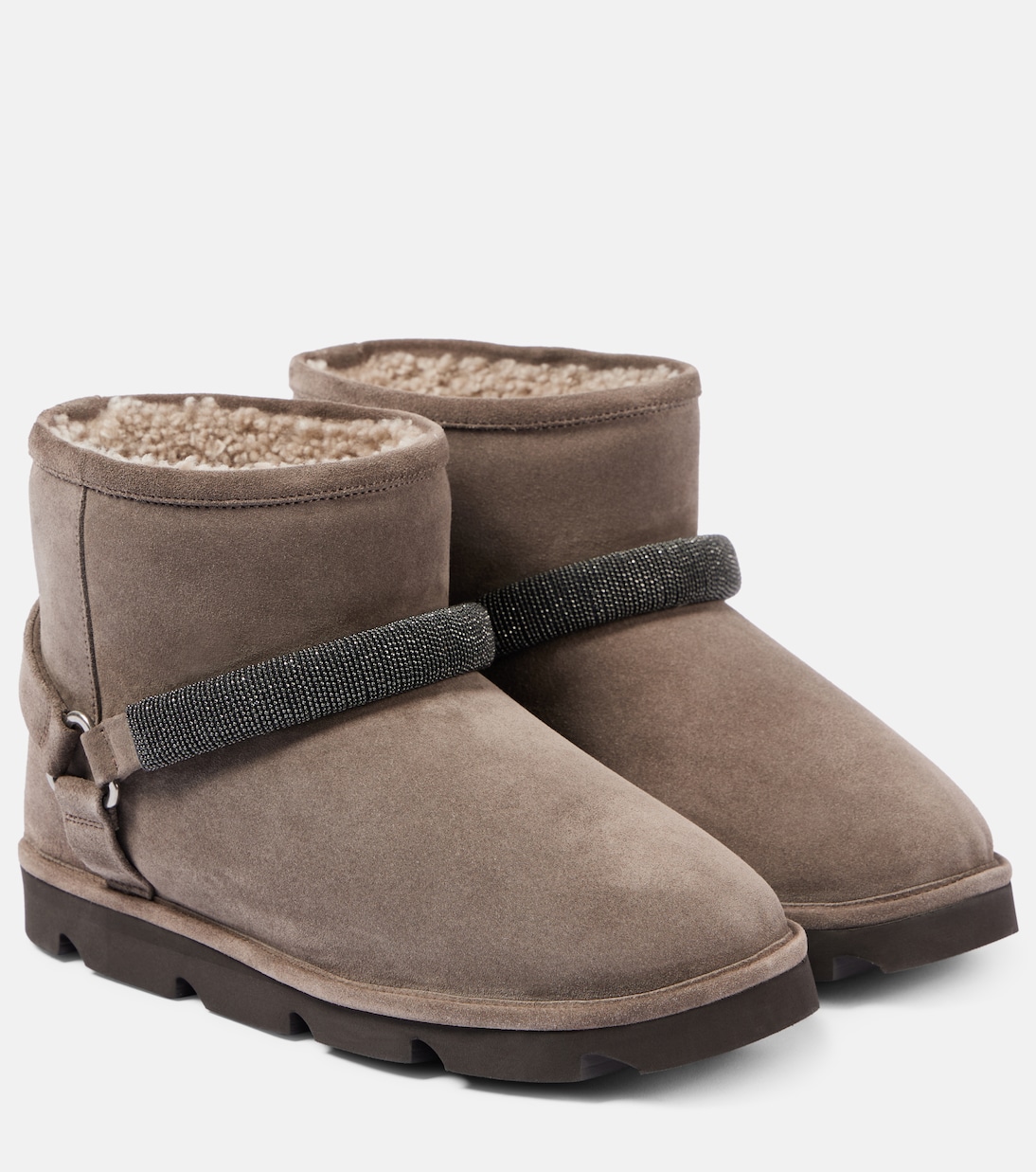 Stiefel Monili aus Veloursleder mit Shearling | Brunello Cucinelli