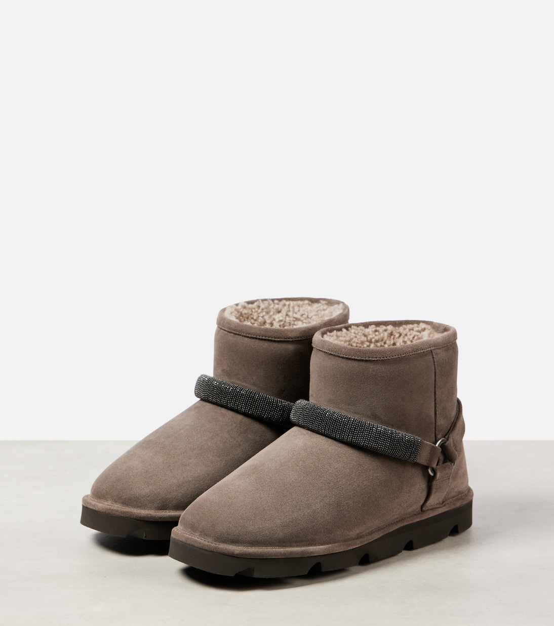 Stiefel Monili aus Veloursleder mit Shearling | Brunello Cucinelli