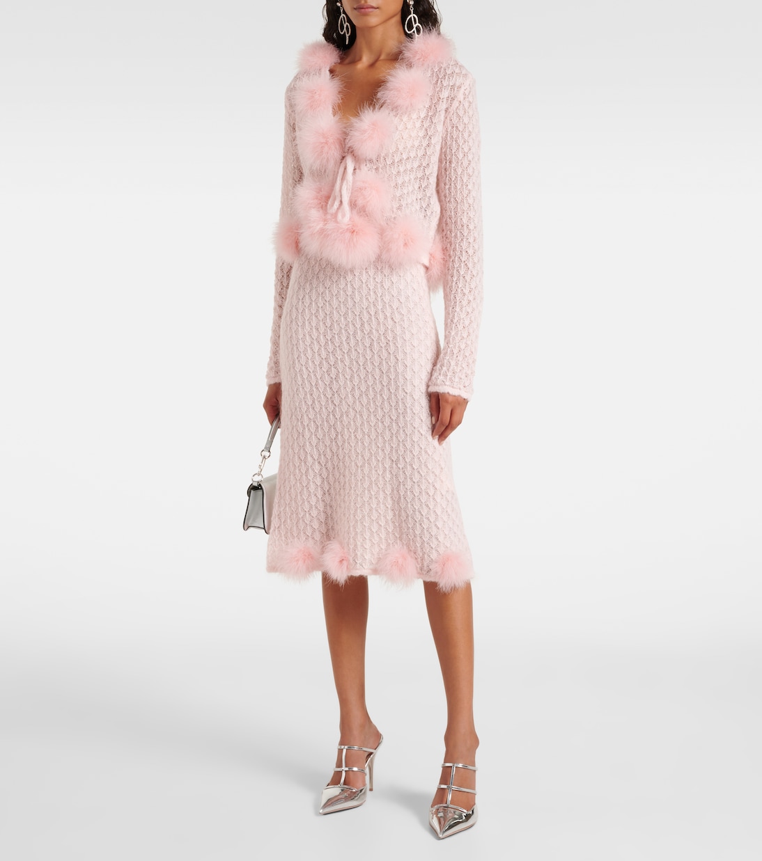 Feather-trimmed mohair and wool-blend midi skirt | Blumarine