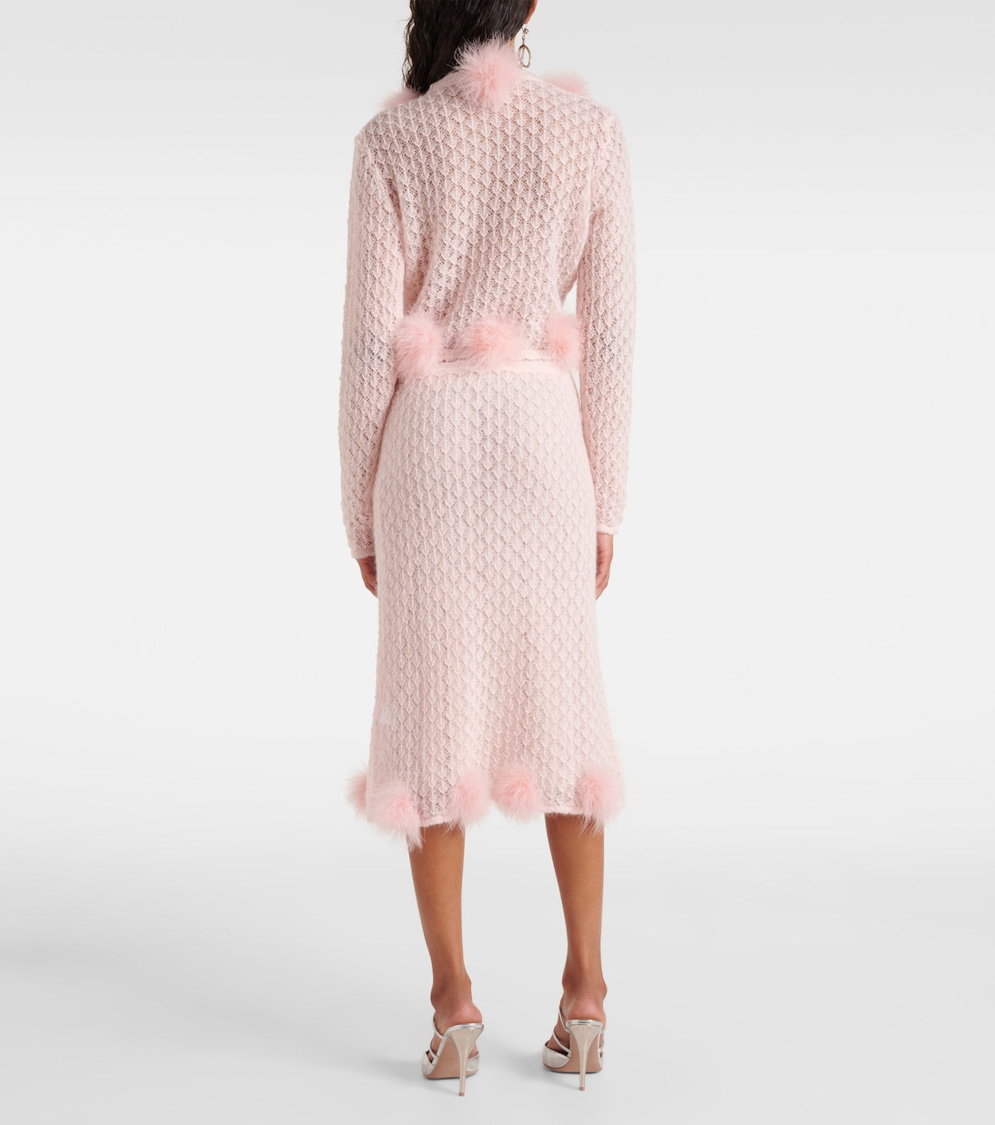 Feather-trimmed mohair and wool-blend midi skirt | Blumarine