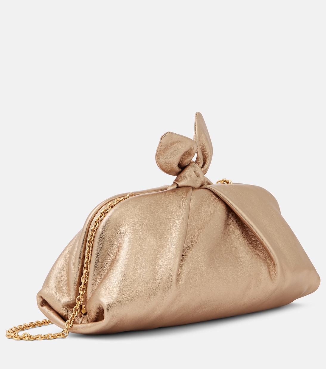 Clutch Bow Tie de piel metalizada | Aquazzura