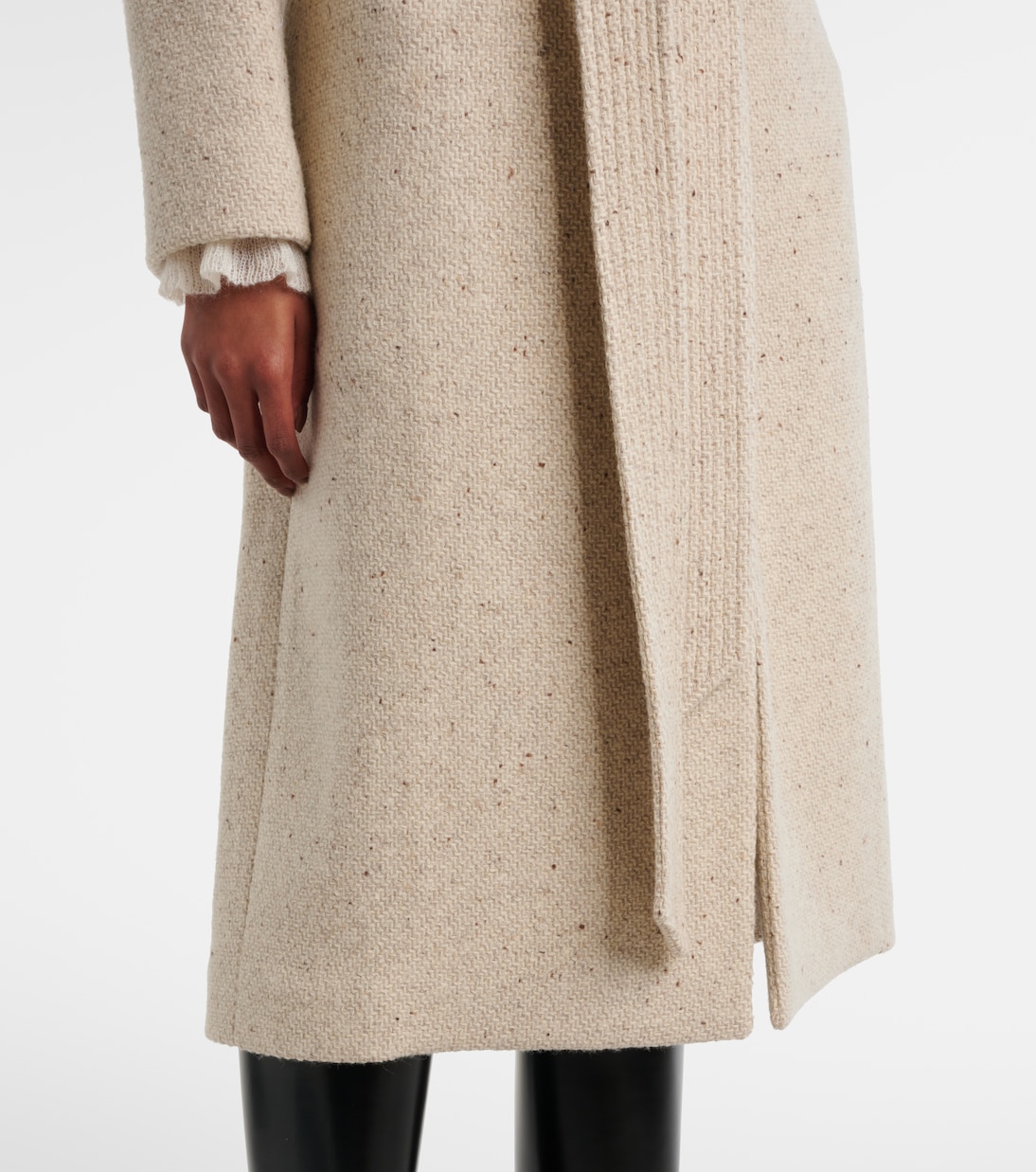 Faux fur-trimmed virgin wool wrap coat  | Valentino