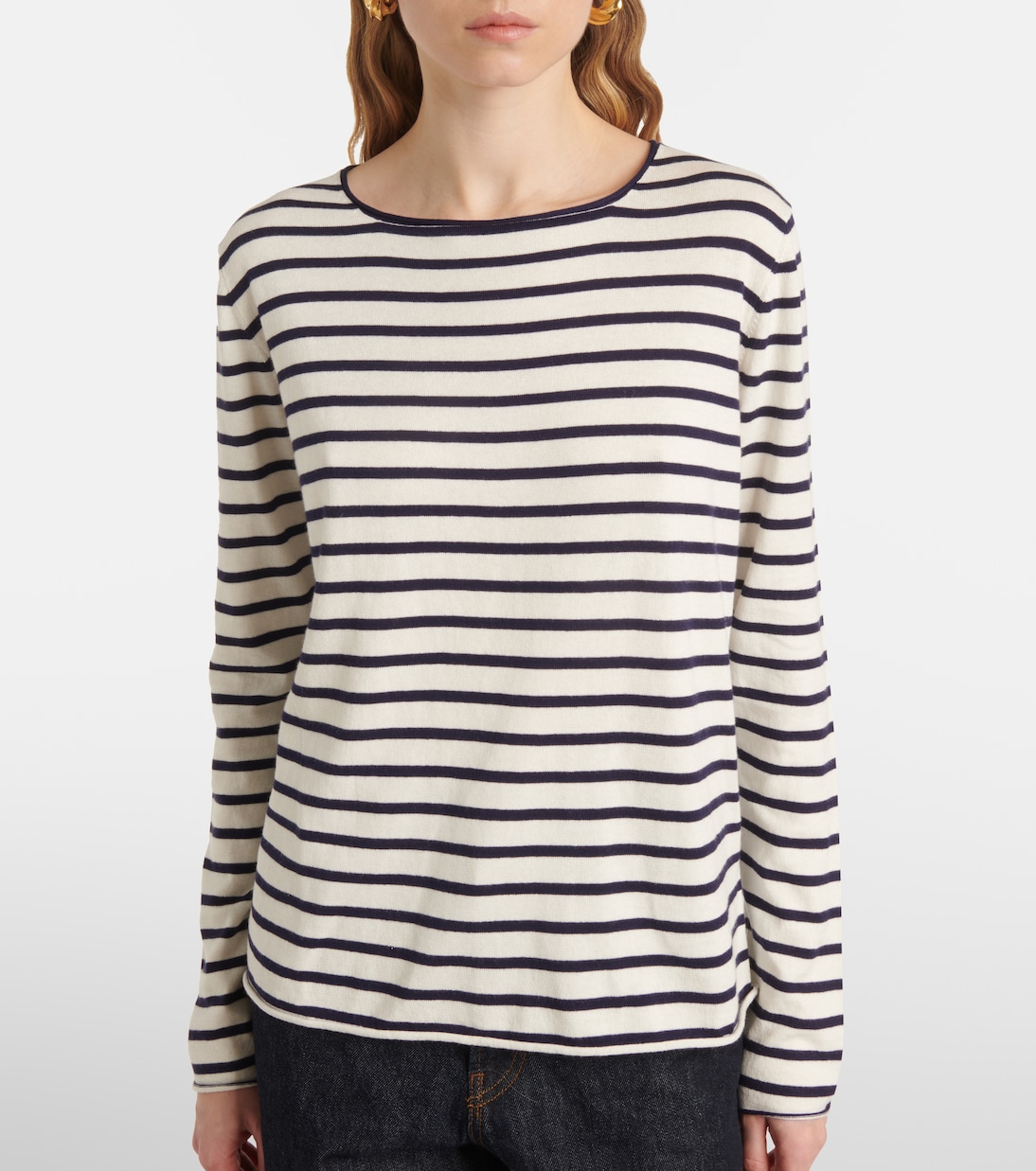 T-shirt rayé en coton, soie et cachemire | Jardin des Orangers