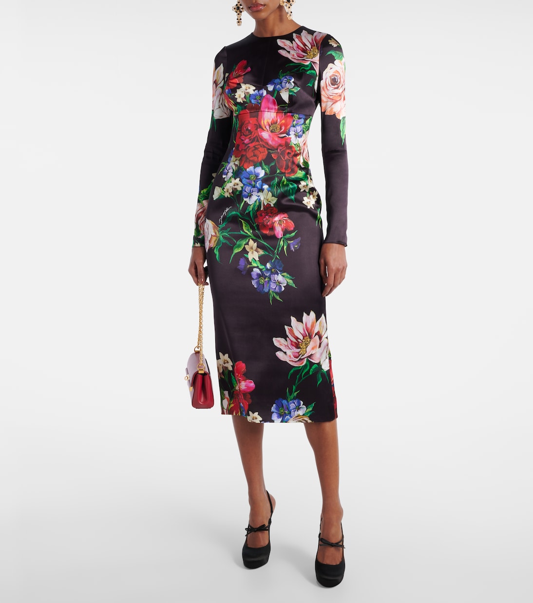 Robe midi en satin à fleurs | Dolce&Gabbana