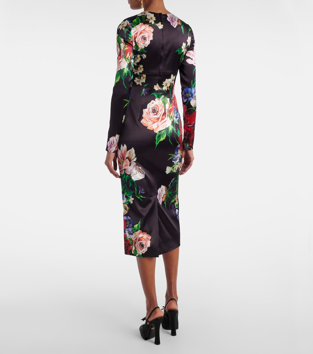 Robe midi en satin à fleurs | Dolce&Gabbana