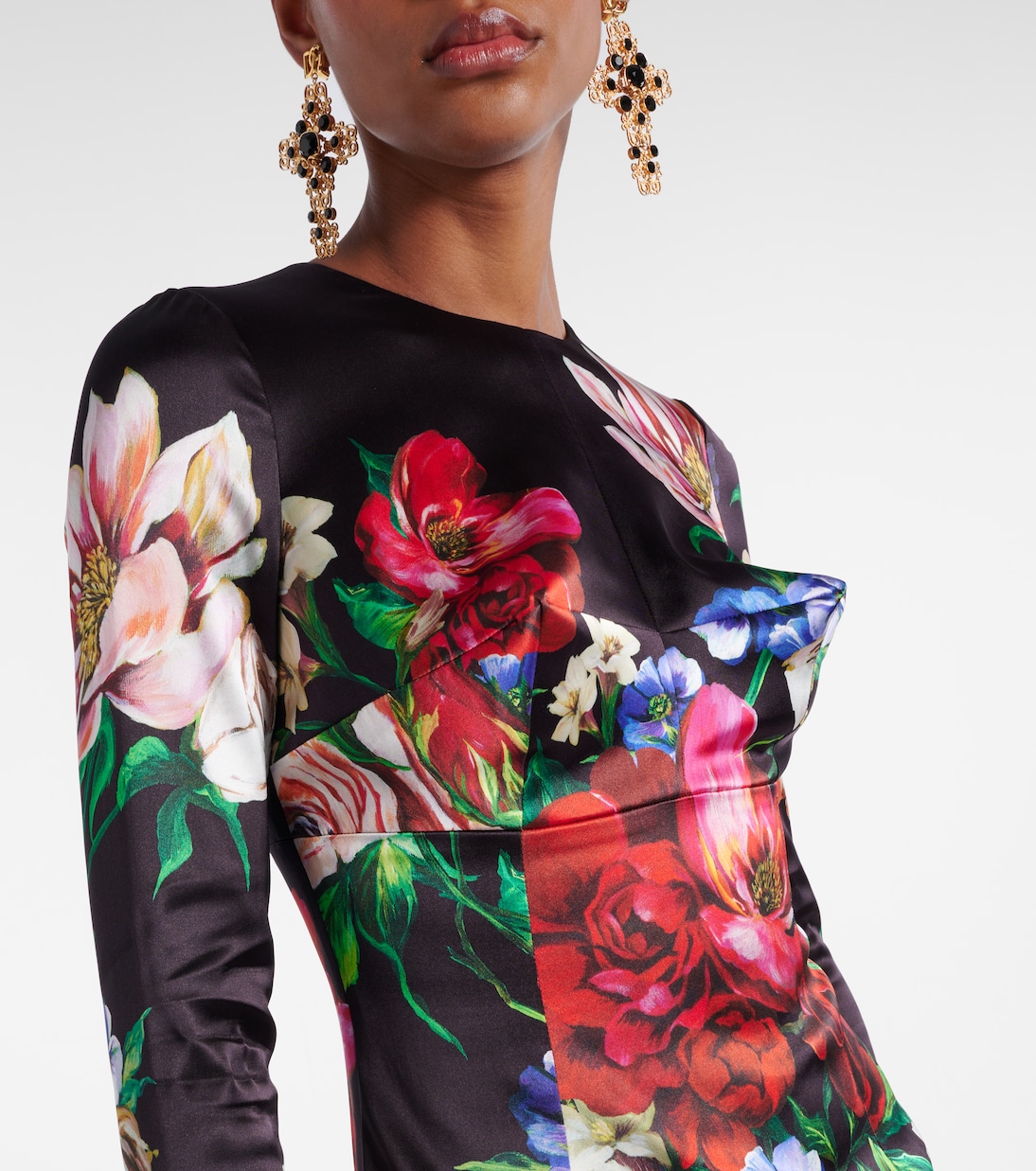 Robe midi en satin à fleurs | Dolce&Gabbana