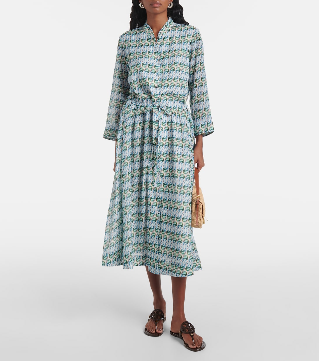 Robe midi en coton et soie imprimés | Tory Burch