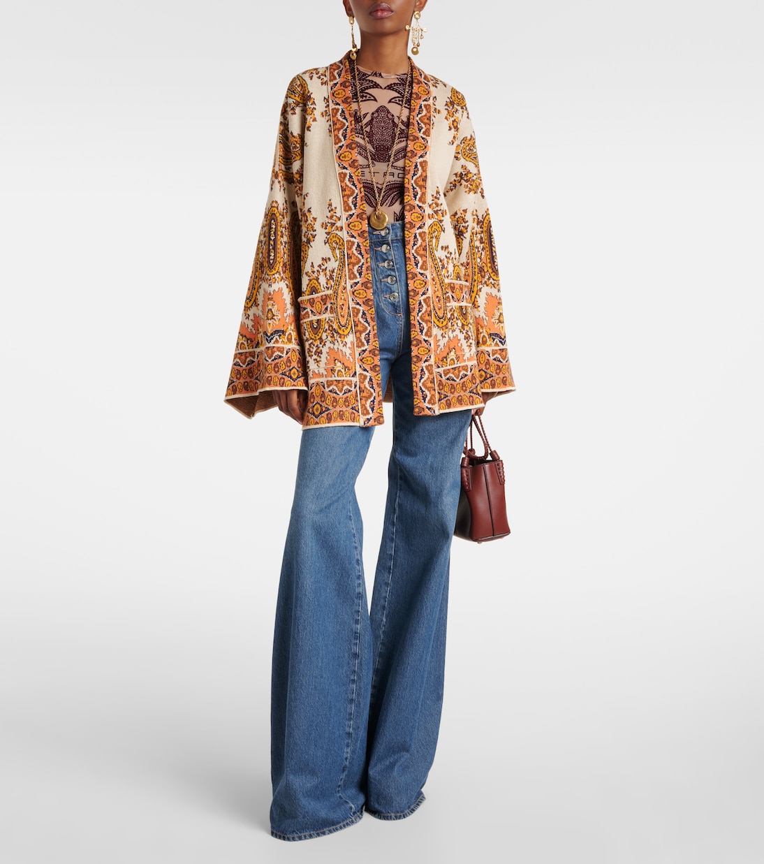 Cardigan a portafoglio in jacquard di misto cotone | Etro
