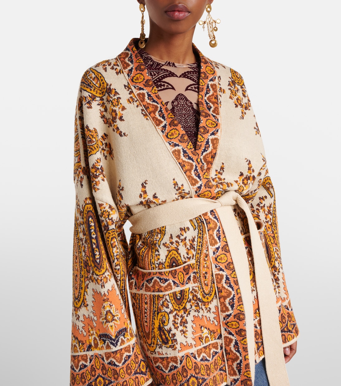 Cardigan a portafoglio in jacquard di misto cotone | Etro