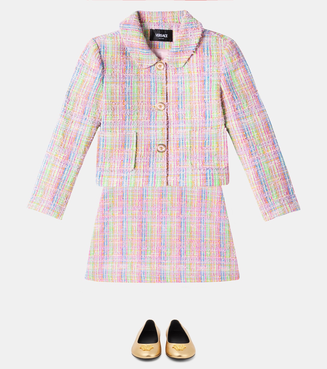 Mini-jupe en tweed de coton mélangé | Versace Kids