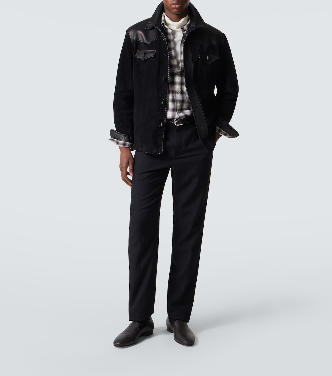 Leather-trimmed suede overshirt  | Ralph Lauren Purple Label