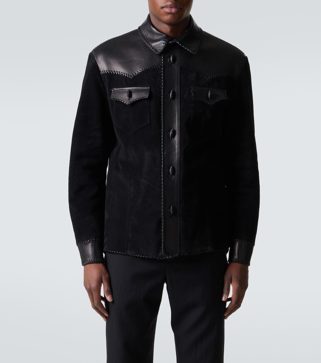Leather-trimmed suede overshirt  | Ralph Lauren Purple Label