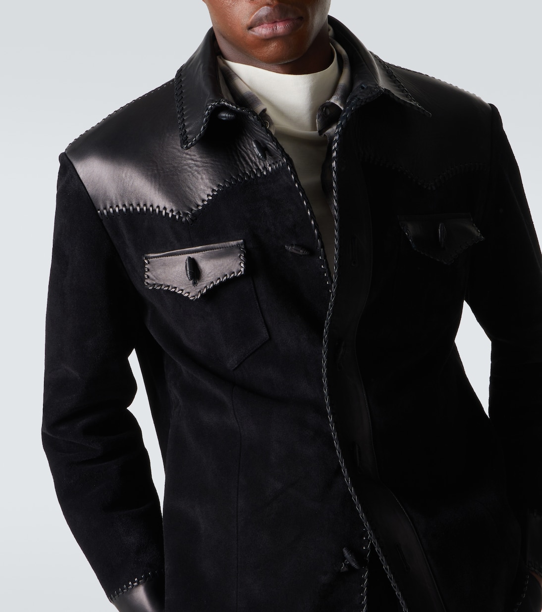 Leather-trimmed suede overshirt  | Ralph Lauren Purple Label
