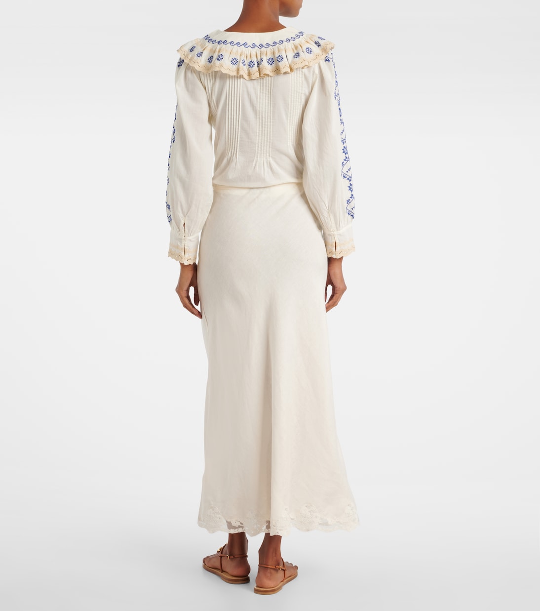 Crystal lace-trimmed cotton maxi skirt | Rixo