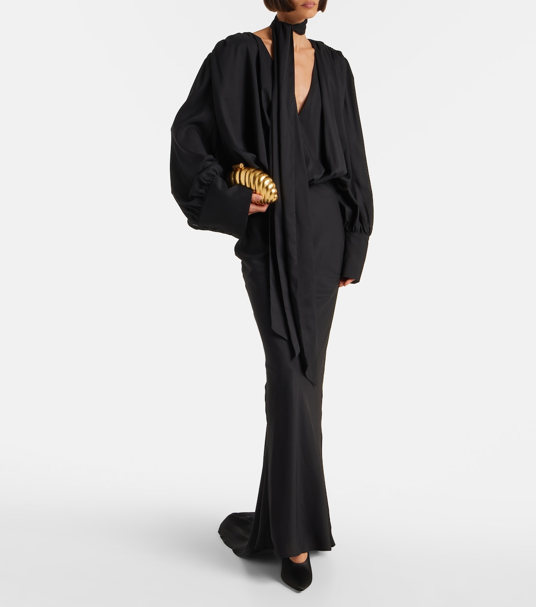 Savannah scarf-detail chiffon gown | Rotate