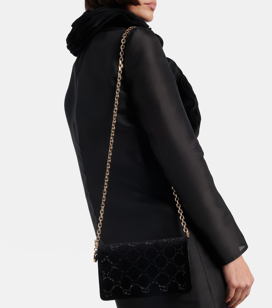 Portemonnaie mit Kettenriemen GG Crystal aus Samt | Gucci