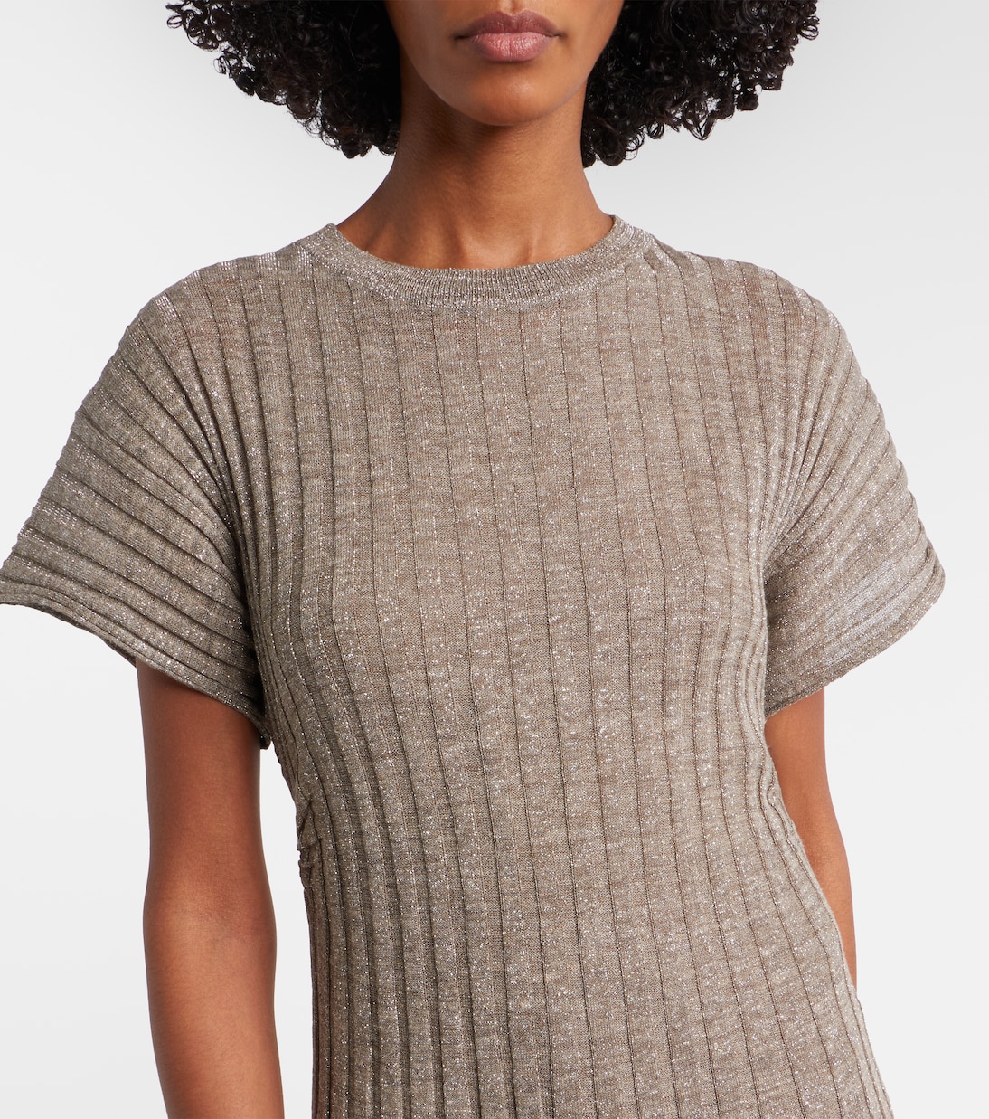 Ribbed-knit lamé midi dress | Brunello Cucinelli