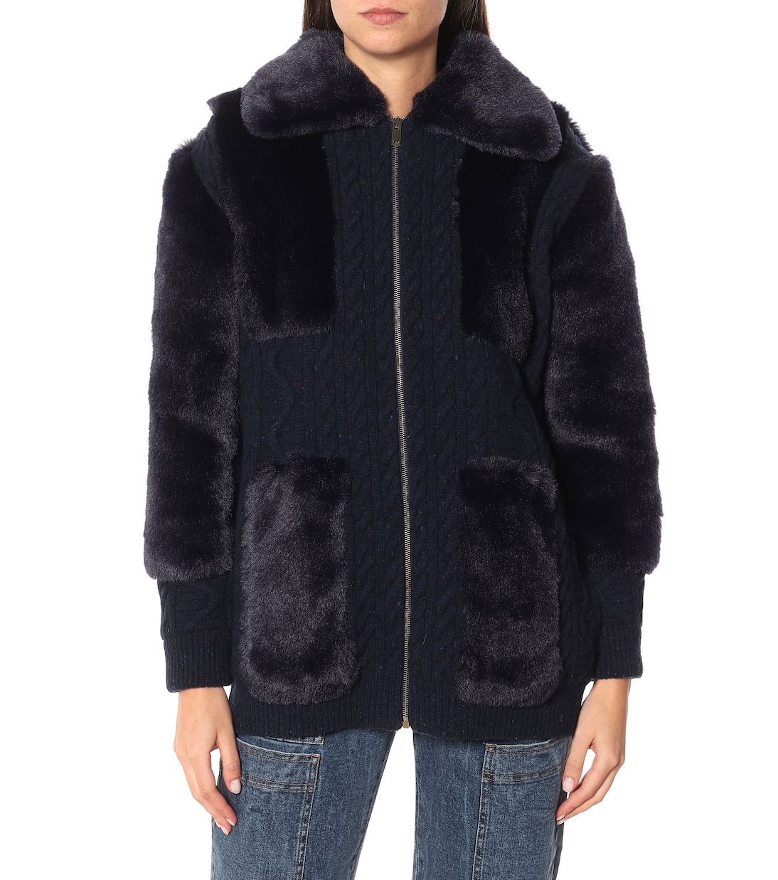 Cardigan in lana con pelliccia sintetica | Stella McCartney