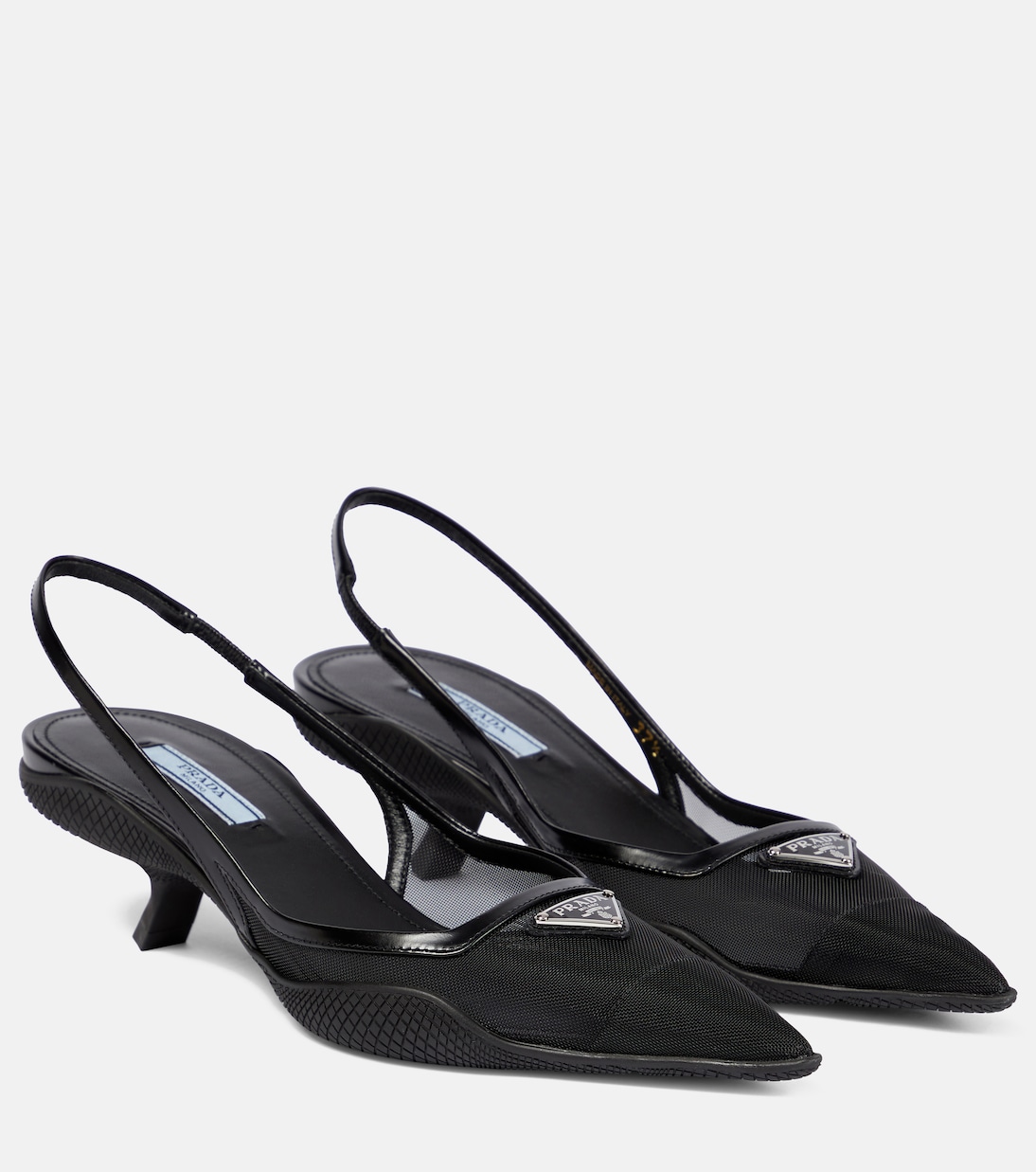 Slingback-Pumps aus Leder und Mesh | Prada
