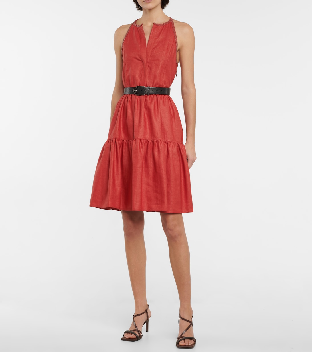 Embellished linen-blend minidress | Brunello Cucinelli