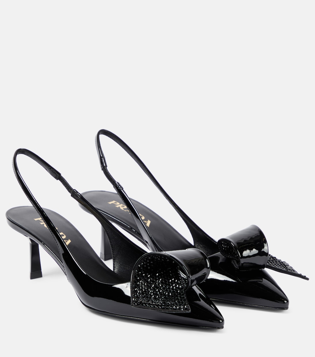 Escarpins en cuir verni à ornements | Prada