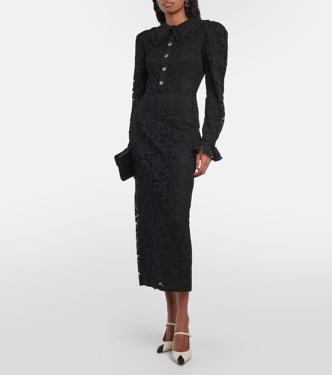 Vestido midi de encaje de algodón | Alessandra Rich